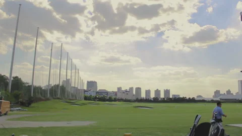 Large lawn of a golf driving range in Shanghai 스톡 동영상 152022742