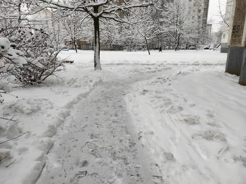 Large layer of snow on the ground Stock Photos