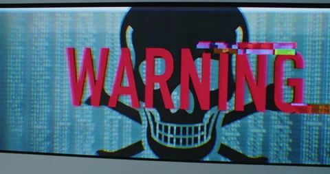 Large LED screen glitch virus skull animation. Computer problem, concept Stock Footage 253178102