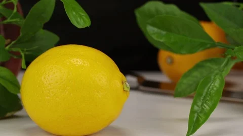 A large lemon lies in the foreground Stock Footage 122986617