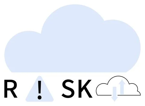 Large light blue cloud above the word RISK with an exclamation mark replacing Stock Illustration