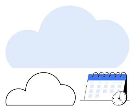 Large light blue cloud, outlined cloud representation, calendar with spiral b Stock Illustration