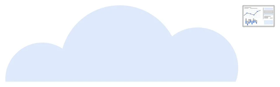 Large light blue cloud symbol with a small data analytics dashboard illustrat Ilustración de archivo