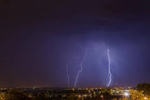 Large Lightning Strike to ground Cloud to ground lightning strike over Joh... Stock Photos
