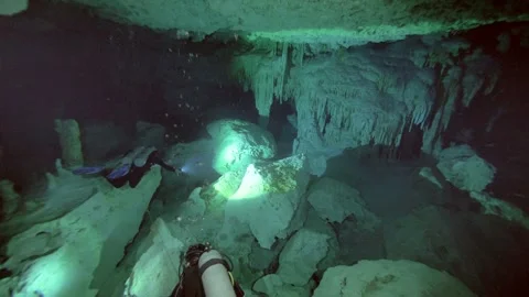 Large limestone column formation inside cave Stock Footage 331788470