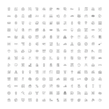 Large line icon collection visualizing diverse concepts and themes 库存插图
