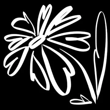 Large linear drawing of a flower on a black background Stock-Illustration