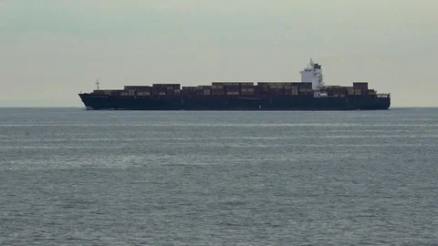 Large loaded container ship sails along Dutch channel Stock Footage 116611197