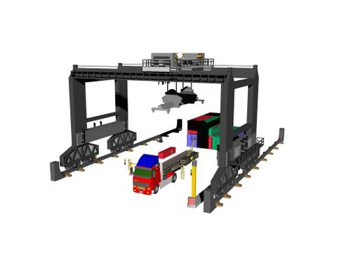 Large loading crane with trolley at the station Stock Illustration