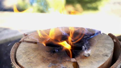 A large log burns in slow motion. Stock-Footage 126607705