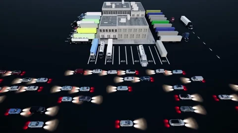 Large logistics park Aerial night landscape transportation concept Stock Footage 149477582