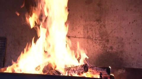 Large logs burn in the fire on the grill Stock Footage 55768012