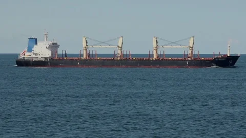 Large long grey container ship drifts in Danish Straits Video stock 118356744