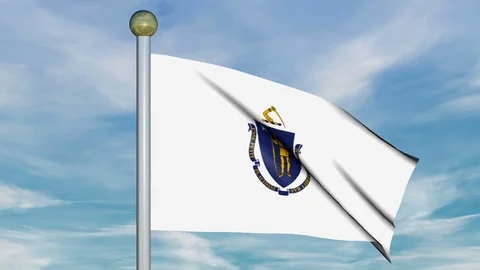 Large Looping Animated Flag of Massachusetts Stock Footage 73636729