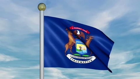 Large Looping Animated Flag of Michigan Stock Footage 73636921