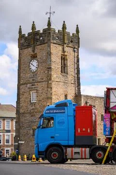 Large lorry and clock tower, Richmond Market Place Stock Photos