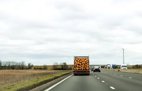 A Large Lorry Designed For Carrying Huge Logs From Forest To Factory Drivin.. Stock Photos