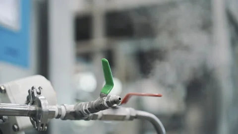 Large machine release steam from valve slow motion Stock-Footage 158675750