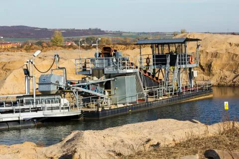 Large machines for sand mining Stock Photos