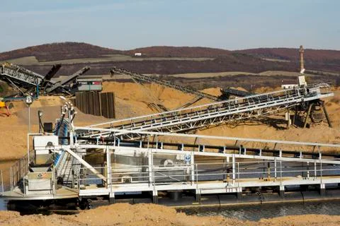 Large machines for sand mining Stock Photos