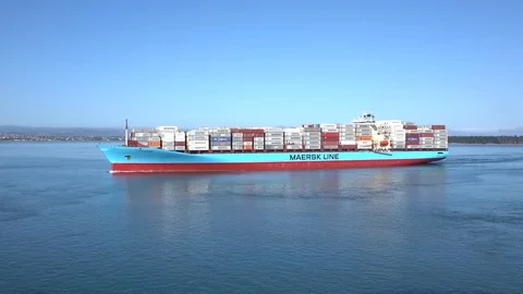 A Large Maersk Line Container Cargo Ship Leaving Port 4K Stock Footage