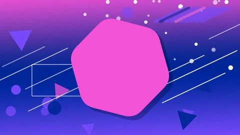 A large magenta rounded cube floats over a neon purple-blue scene with dots.. Ilustração Stock