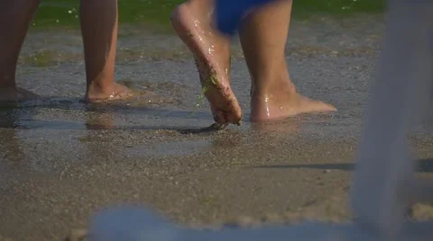 Large Man Wishes to Learn His Daughter to Float Stock Footage 52182553