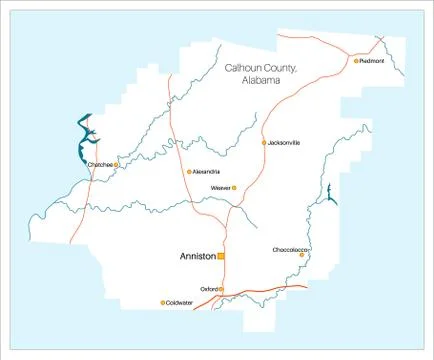 Large map of Calhoun County in Alabama Stock Illustration