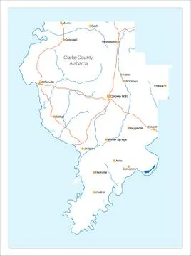 Large map of Clarke County in Alabama Stock Illustration