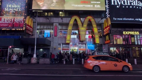 Large McDonalds Logo/Sign in Front of Times Square (NYC) Restaurant on Broadway Stock Footage 101308897