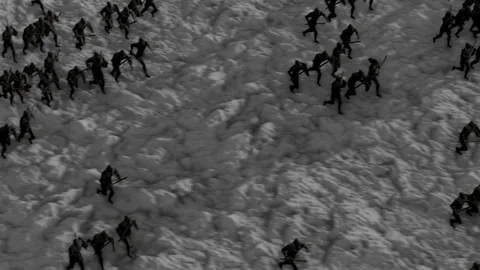 Large Medieval Army in War Charging in a Rocky Battlefield Stock Footage 158297548