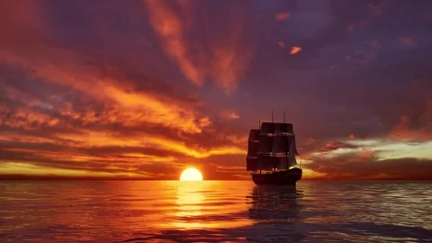 Large medieval ship on the sea on a sunset Video stock 275056871