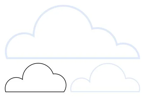 Large, medium, and small cloud outlines in blue and black. Ideal for weather  Stock Illustration
