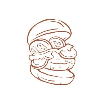 A Large Messy Hamburger With Toppings Falling Apart Sketch Vector Illustratio Stock Illustration