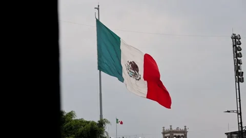 Large Mexican Flag Waving On Flagpole In Zocalo Square Mexico City Stock Footage 344884886