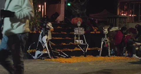 Large Mexican tomb with Dia de los Muertos skeleton decorations Stock Footage 316755550