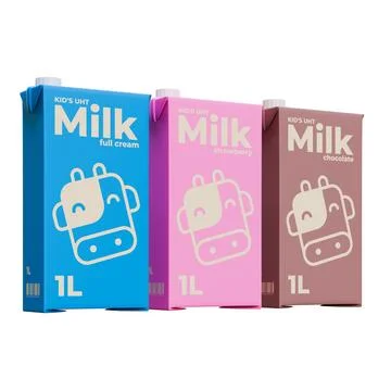Large Milk Front Left View in Three Variant 3D Render Illustration Stock Illustration