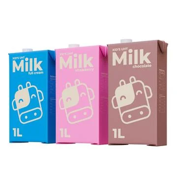Large Milk Front Right View in Three Variant 3D Render Illustration Stock Illustration