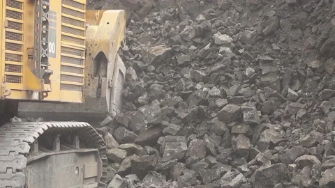 Large mining excavator extracts rock. Mining industry Stock Footage 211412073