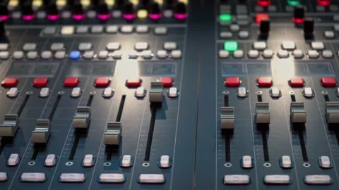 Large mixing console for sound control, dolly shot Stock Footage 173553466