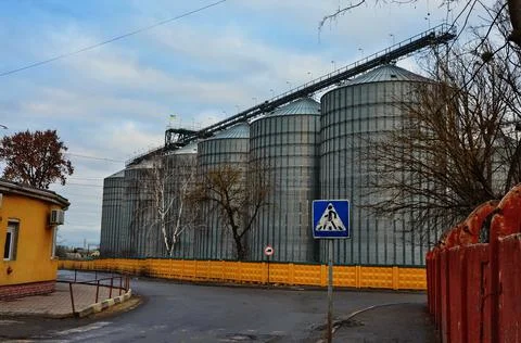 A large modern agro-processing plant for the storage and processing of grain  Stock Photos