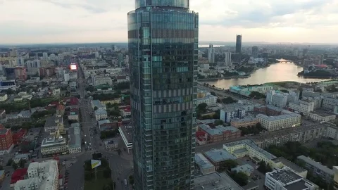 Large modern city center viewed from above. Beautiful of Yekaterinburg aerial Stock Footage