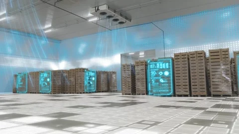 Large modern cold storage warehouse for storing vegetables and fruits inside 库存影片 332778616