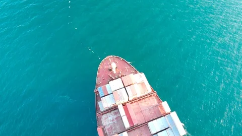 Large modern container ship arrives at port of discharge - Top down Aerial Stock Footage 106659540