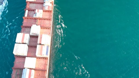 Large modern container ship arrives at port of discharge - Top down Aerial Stock Footage 106661945