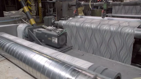 Large modern factory. The process of producing wallpaper, printing on wallpaper Stock Footage 165409407