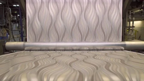 Large modern factory. The process of producing wallpaper, printing on wallpaper Stock Footage 165409822