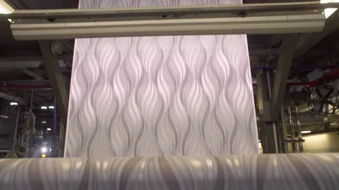 Large modern factory. The process of producing wallpaper, printing on wallpaper Stock Footage 165409853
