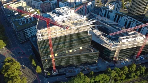 Large Modern Skyscraper Under Construction in Frankfurt – Aerial View Video stock 346785035