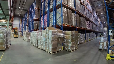 Large modern warehouse timelapse. Workers work in the warehouse general plan Vidéo 198213115